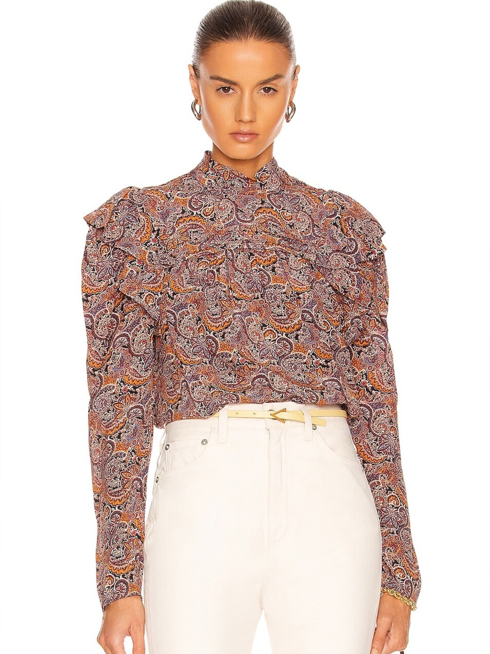 Ulla Johnson Arda 100% Silk Ruffle Top Blouse in Goldenrod/Wine Paisley Medium 8